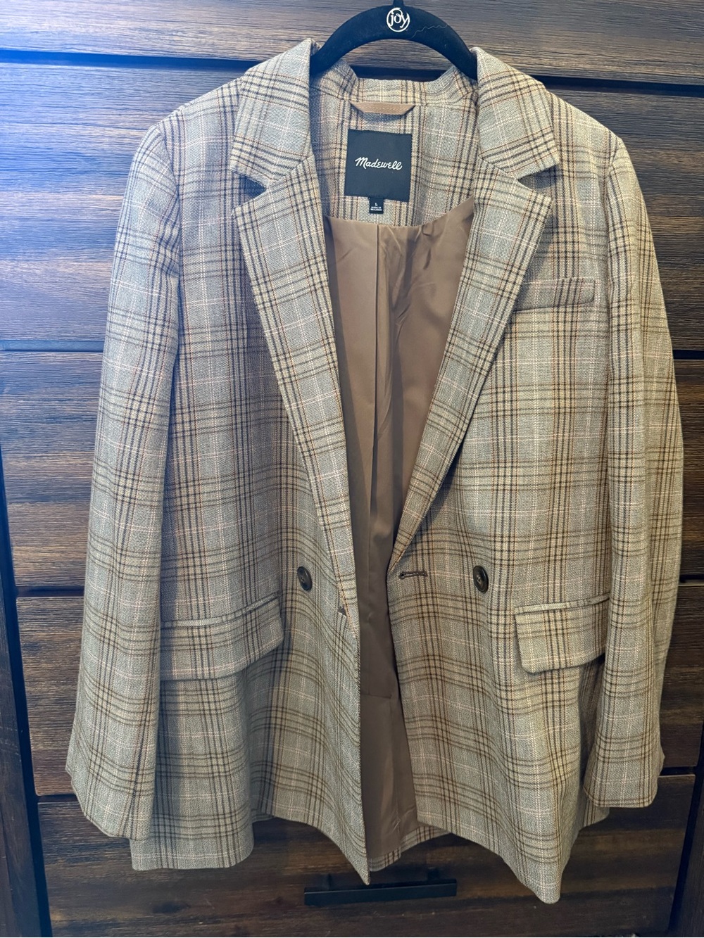 Madewell Oversized Brown and Beige Plaid Blazer